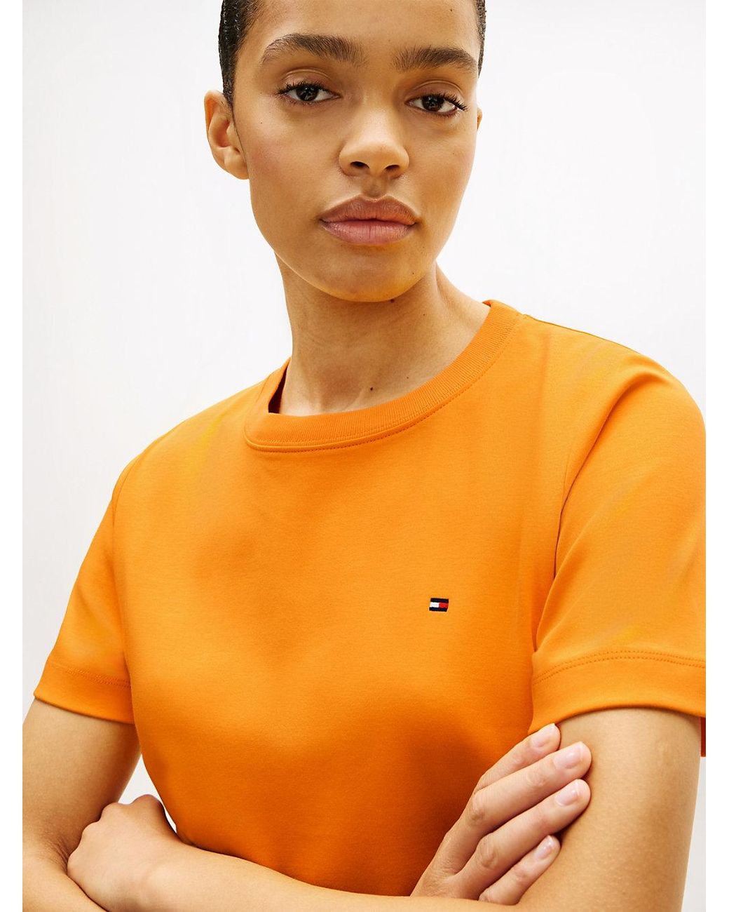 Tommy Hilfiger Orange Interlock Knit Boxy Crew Neck T-Shirt