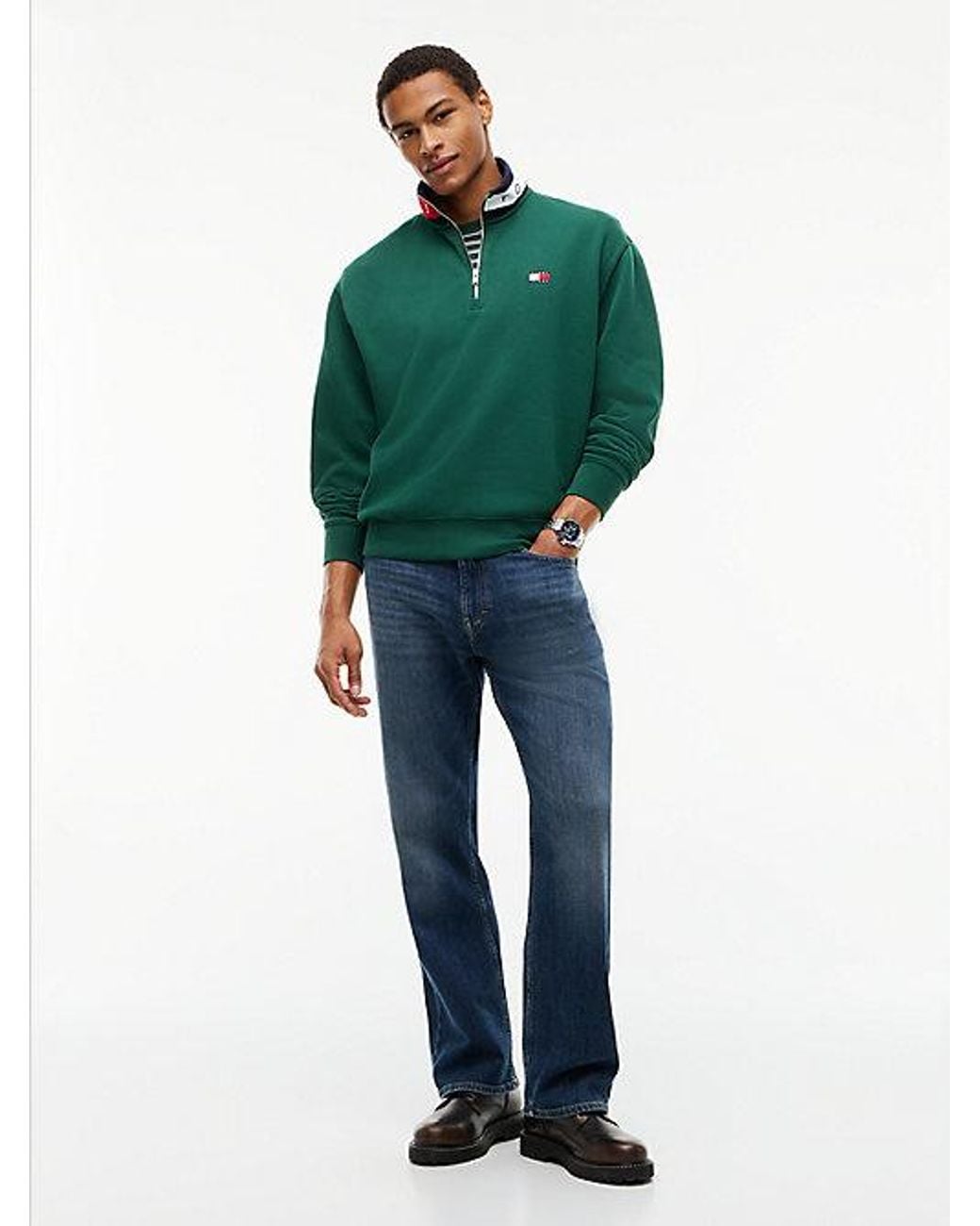 Tommy Hilfiger Green Tommy Jeans Tommy Badge Relaxed Quarter Zip Sweatshirt for men