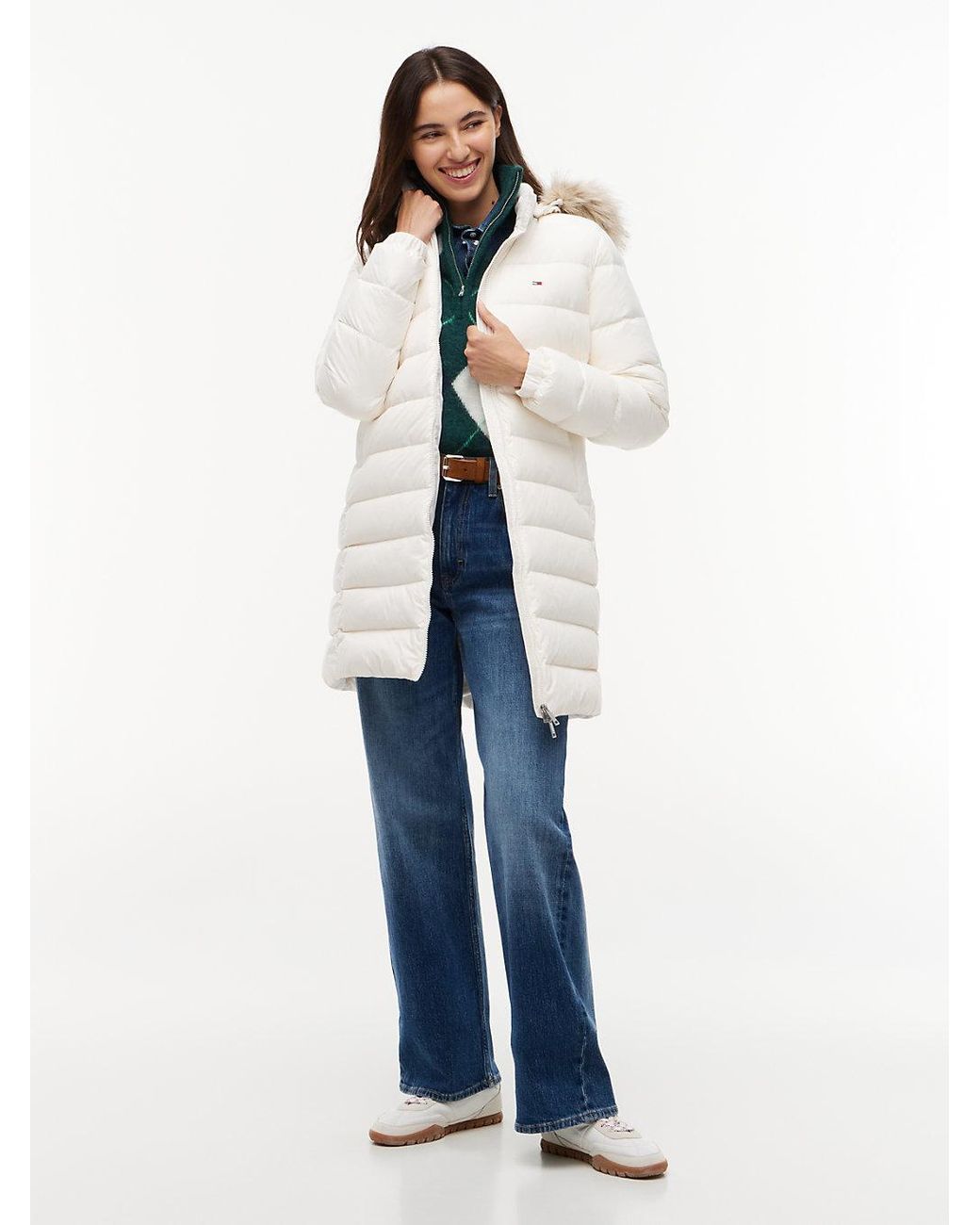 Tommy Hilfiger Blue Slim Shiny Down Hooded Coat
