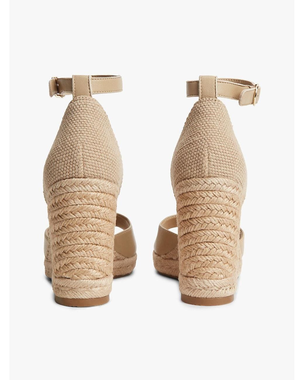 Tommy Hilfiger Natural Logo Plaque Leather Wedge Heel Espadrilles