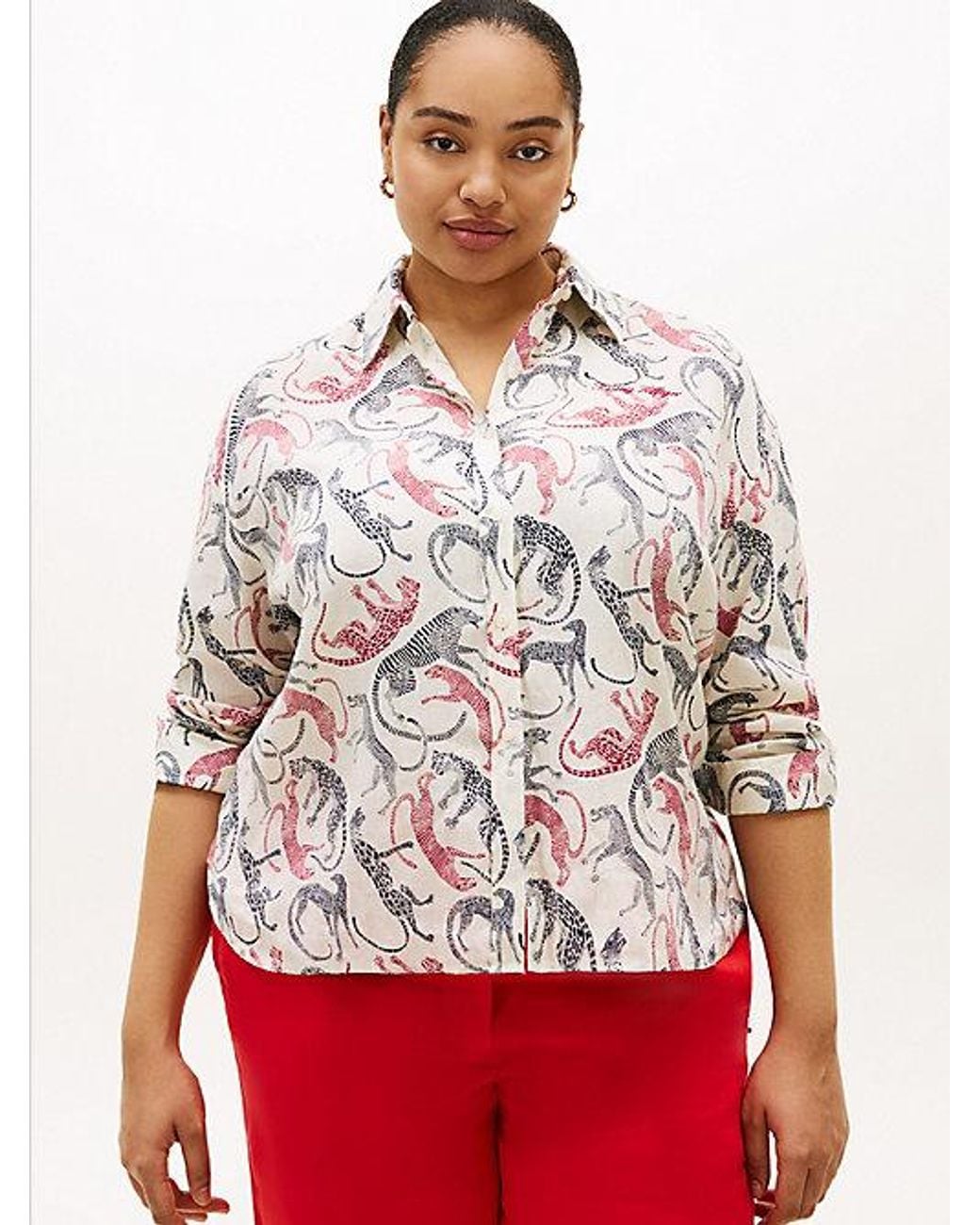 Tommy Hilfiger Red Curve Pure Linen Oversized Fit Shirt