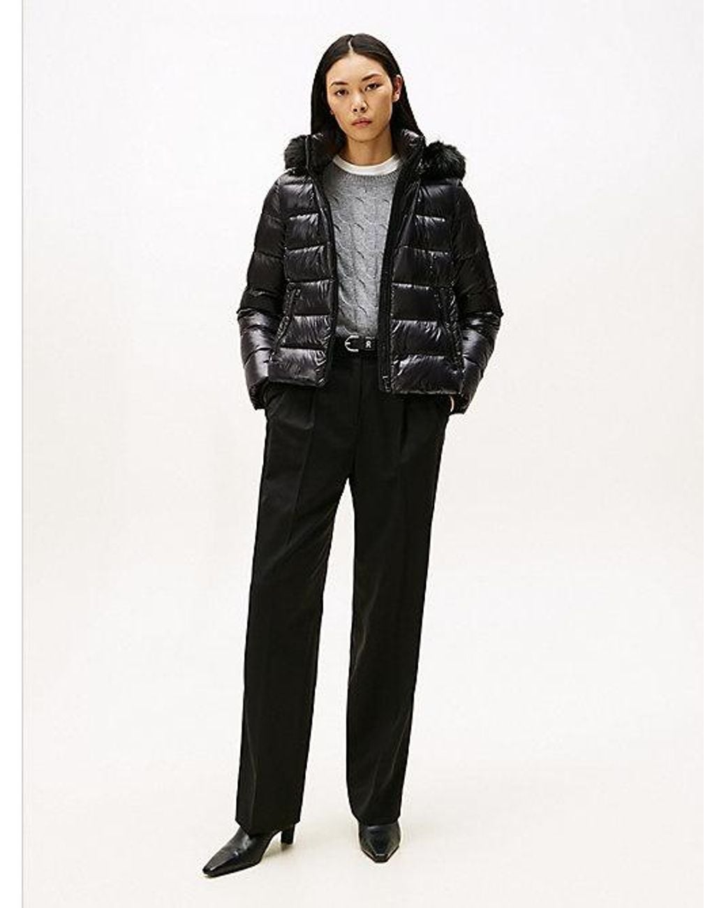 Tommy Hilfiger Black Shiny Water Repellent Down Hooded Jacket