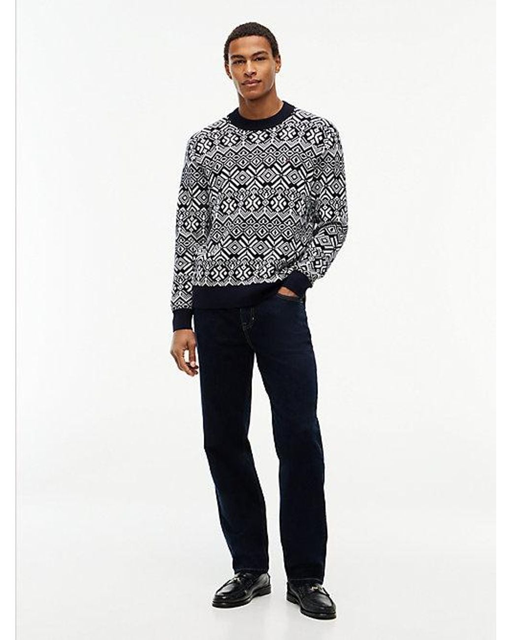 Tommy Hilfiger Gray Fair Isle Relaxed Crew Neck Jumper for men