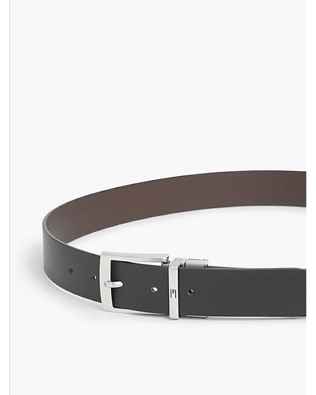 Tommy Hilfiger White Textured Leather Reversible Square Buckle Belt for men