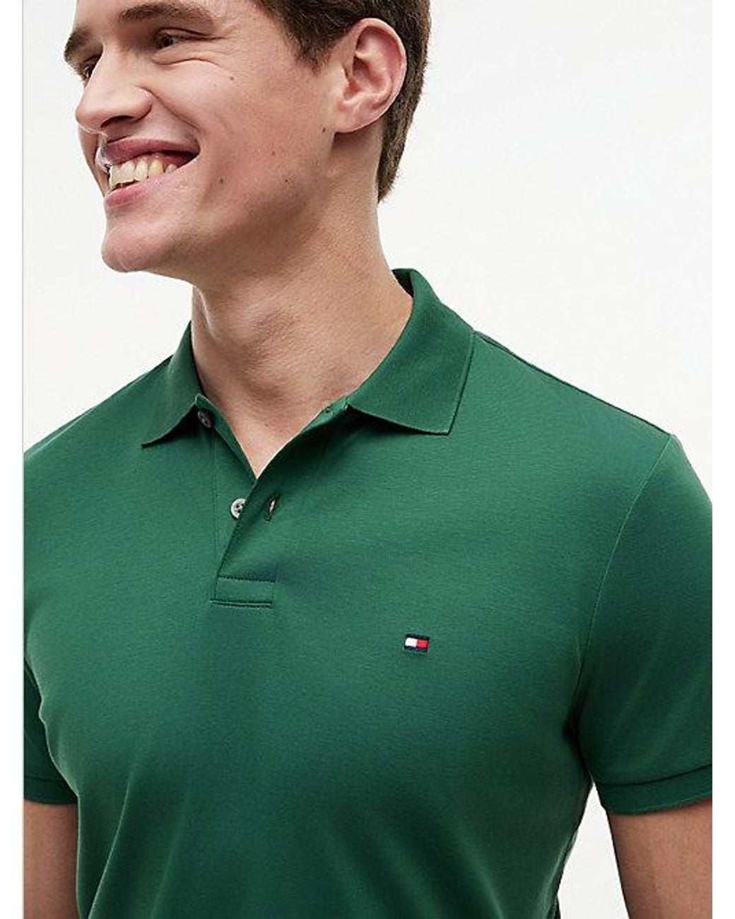 Tommy Hilfiger Green Fluid Cotton Interlock Knit Polo Shirt for men