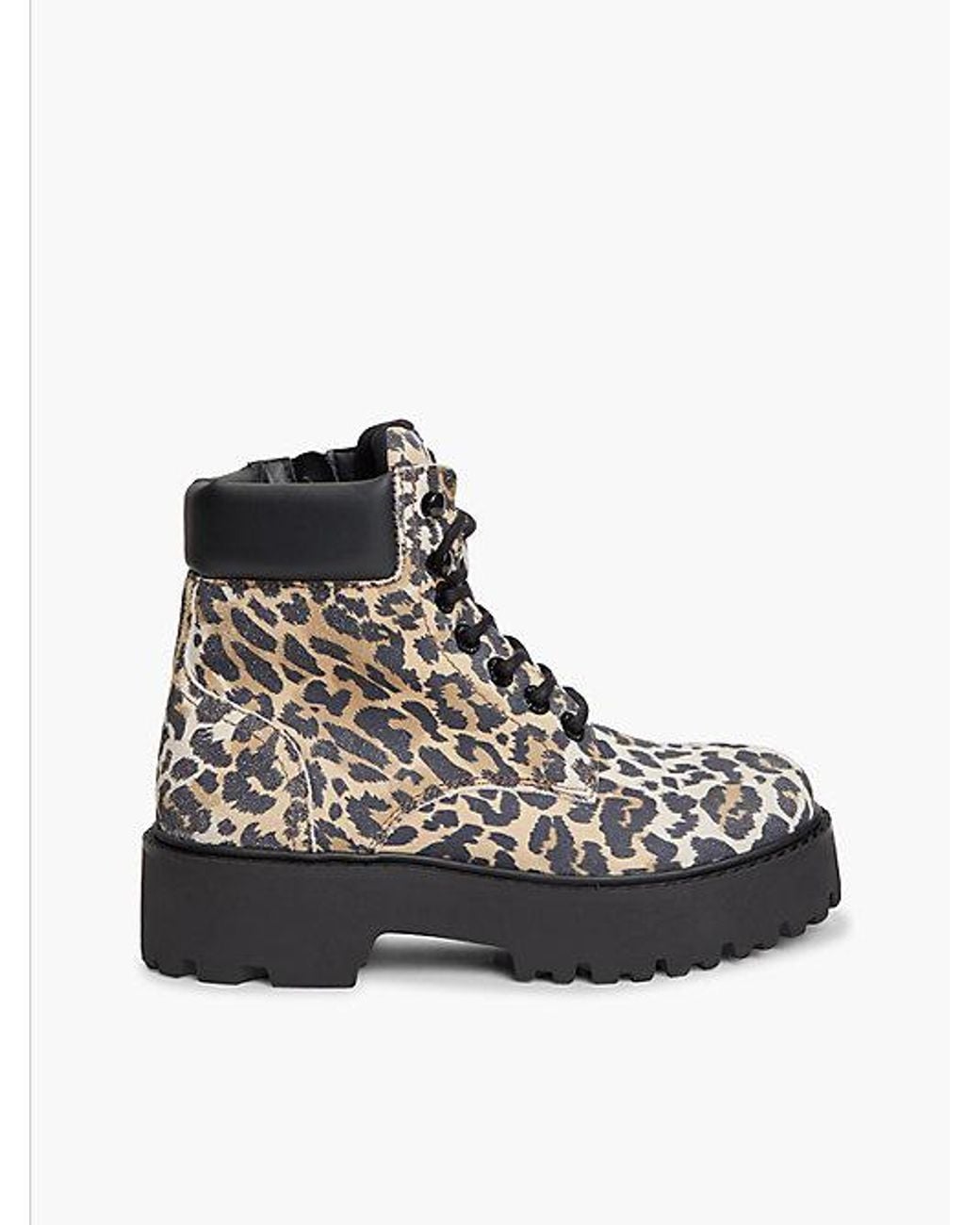 Tommy Hilfiger Black Tommy Jeans Archive Suede Cheetah Platform Lace Up Boots