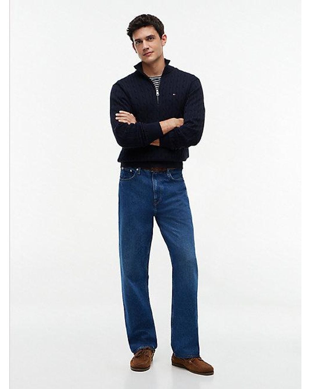 Tommy Hilfiger Blue Cable Knit Quarter Zip Jumper for men