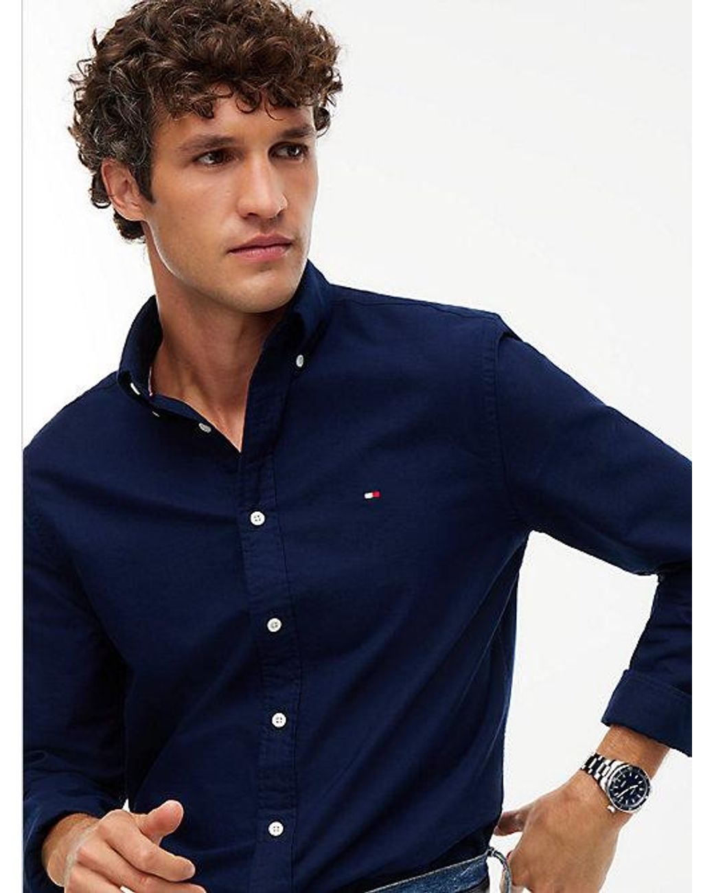 Tommy Hilfiger Blue Regular Fit Flag Embroidery Oxford Shirt for men