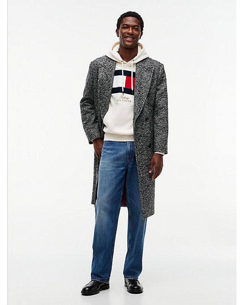 Tommy Hilfiger White Flag Embroidery Logo Fleece Hoody for men