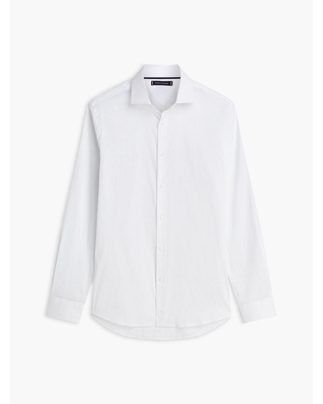Tommy Hilfiger White New York Label Slim Fit Flex Collar Shirt for men