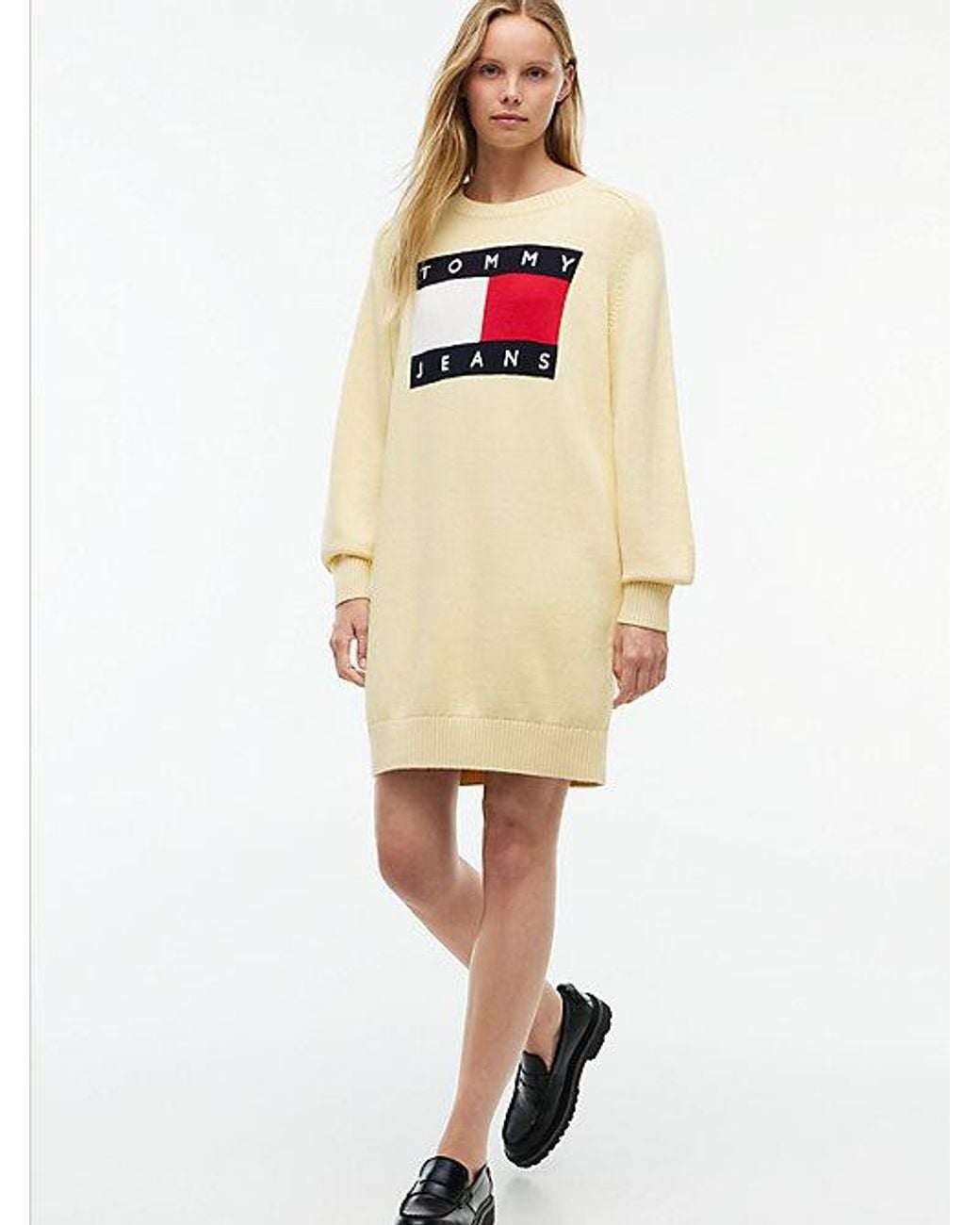 Tommy Hilfiger White Oversized Mini Jumper Dress With Wool
