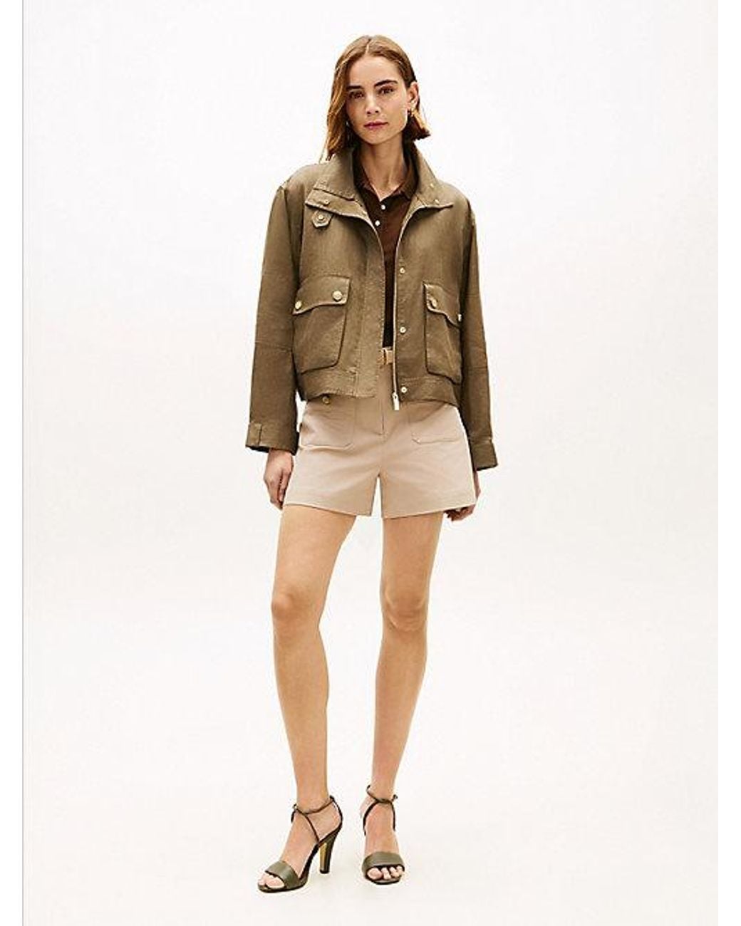 Tommy Hilfiger Natural Tone Button Pure Linen Utility Jacket