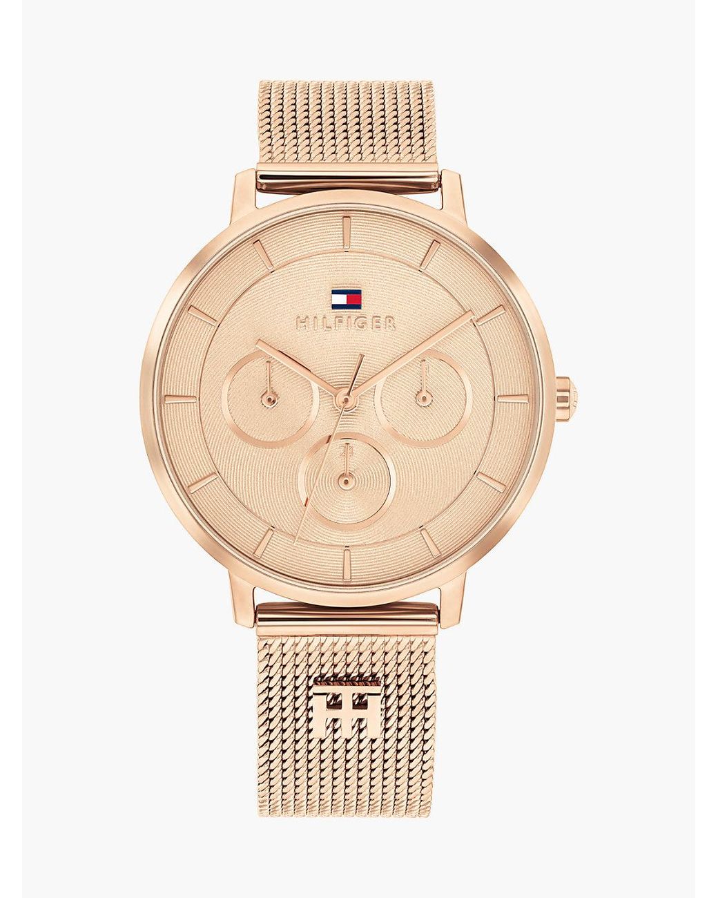 Tommy Hilfiger White Th Monogram Rose-Plated Mesh Strap Watch
