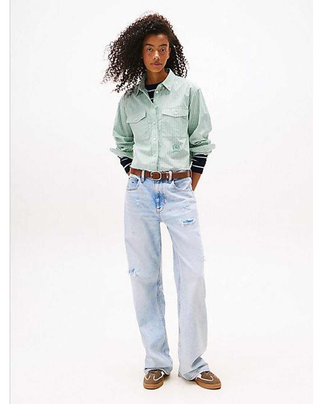 Tommy Hilfiger Blue Tommy Jeans Crest Embroidery Relaxed Fit Cropped Shirt
