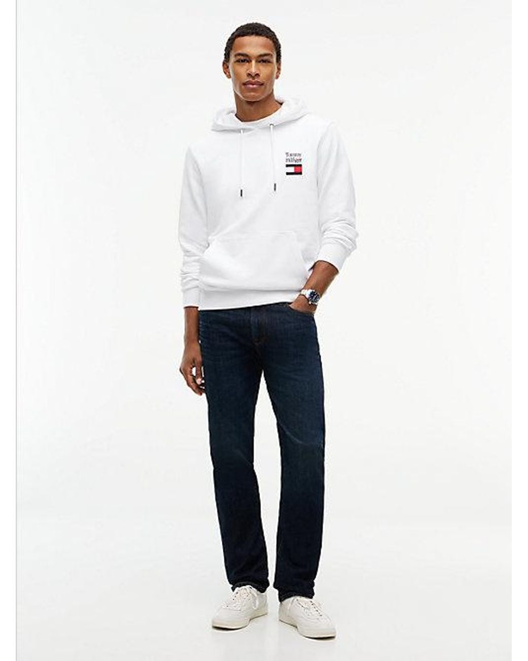 Tommy Hilfiger White Stack Logo Terry Drawstring Hoody for men