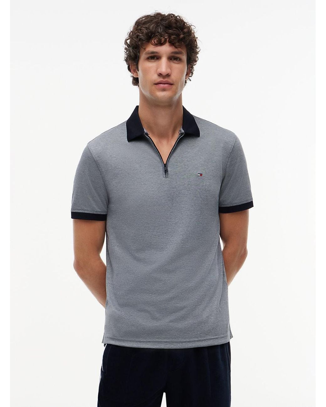 Tommy Hilfiger Gray Regular Fit Quarter-zip Polo Shirt for men
