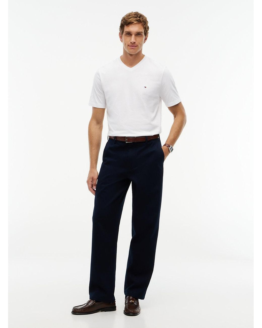 Tommy Hilfiger White Flag Embroidery V-neck T-shirt for men