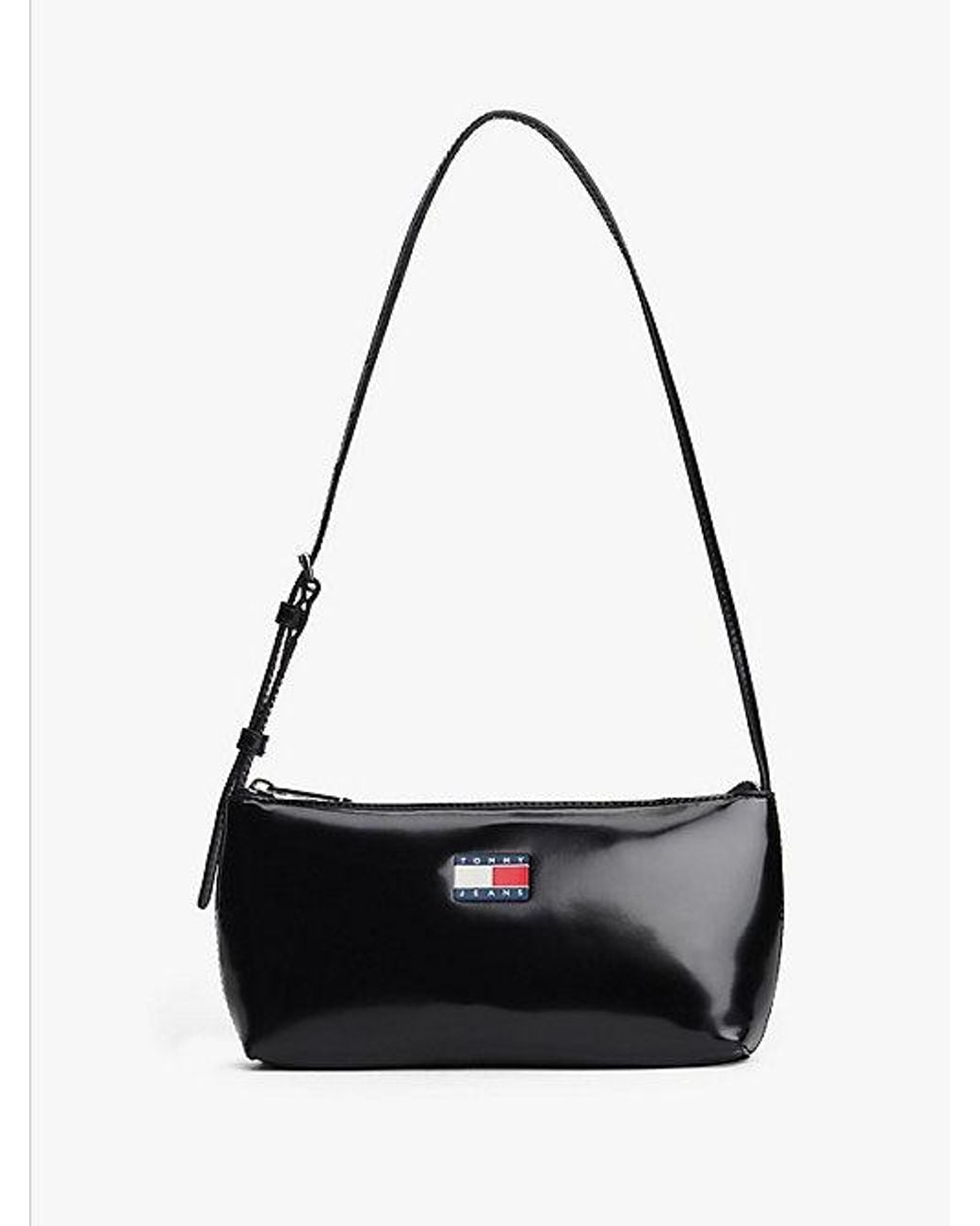 Tommy Hilfiger Black Essential Logo Shiny Shoulder Bag