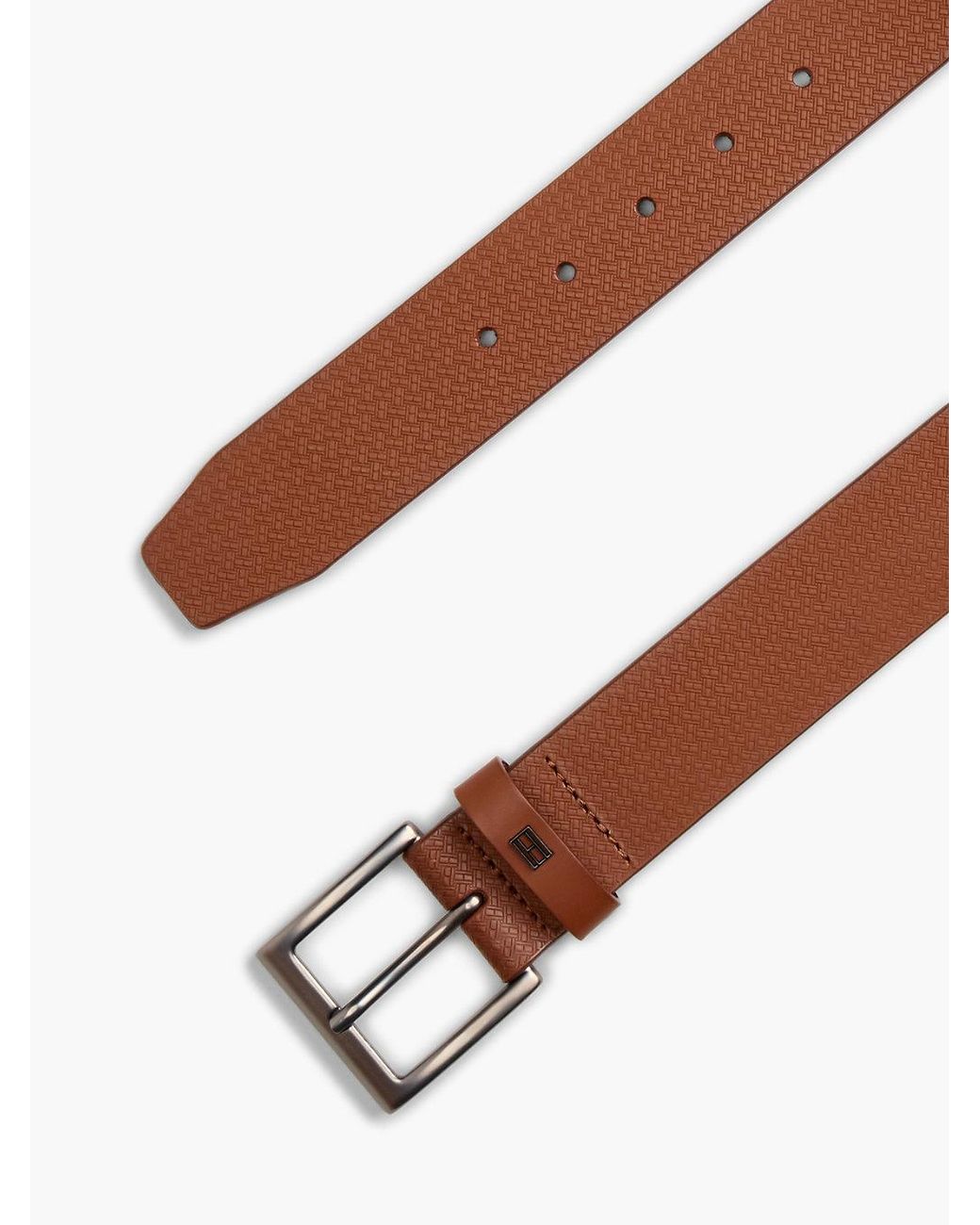 Tommy Hilfiger Brown Flag Print Square Buckle Leather Belt for men