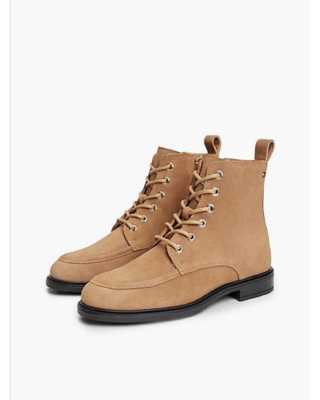 Tommy Hilfiger Natural Suede Enamel Flag Lace Up Boots
