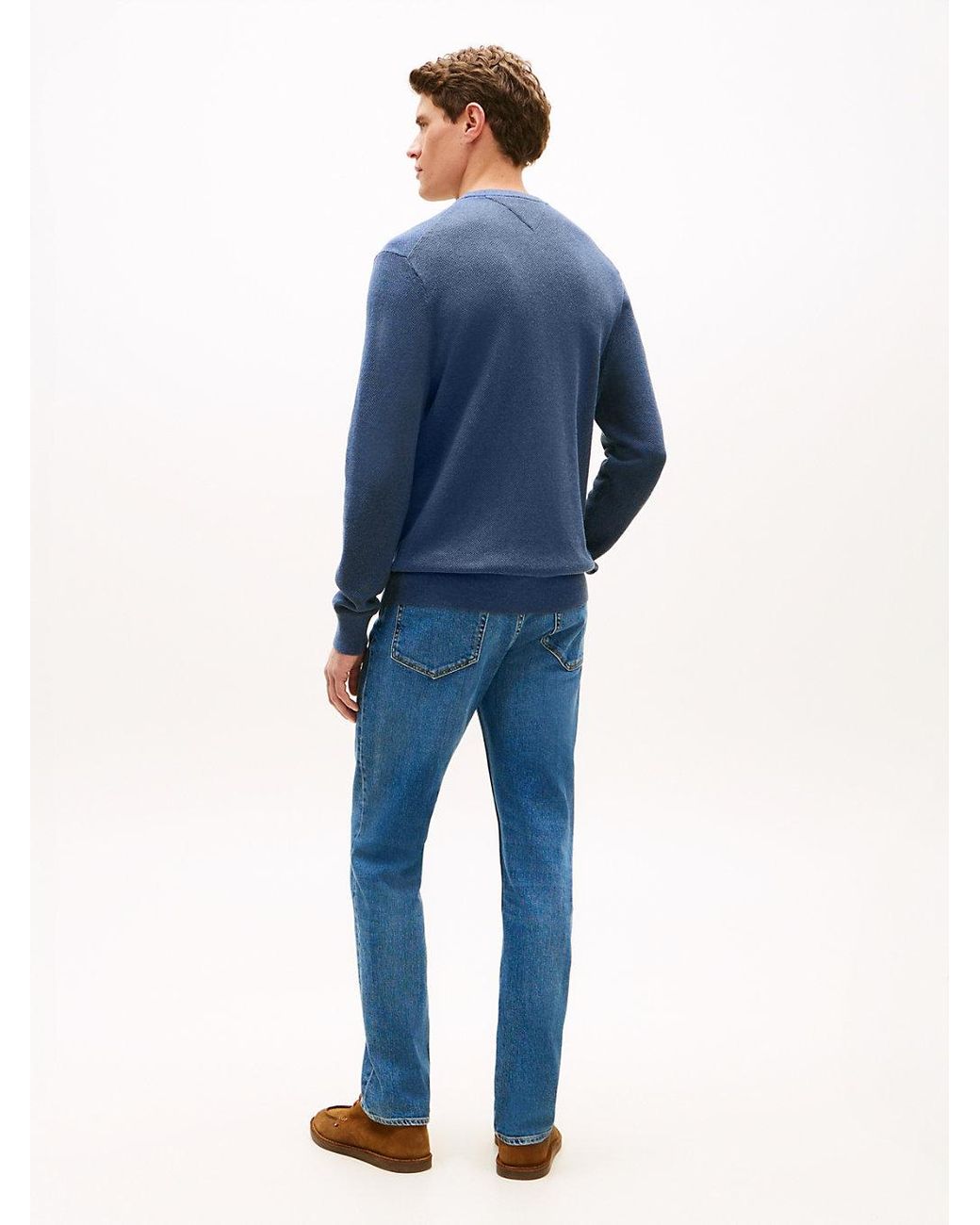 Tommy Hilfiger Blue Textured Knit Crew Neck Jumper for men