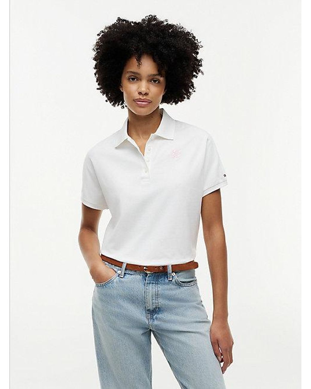 Tommy Hilfiger White Regular Fit Logo Embroidery Polo Shirt