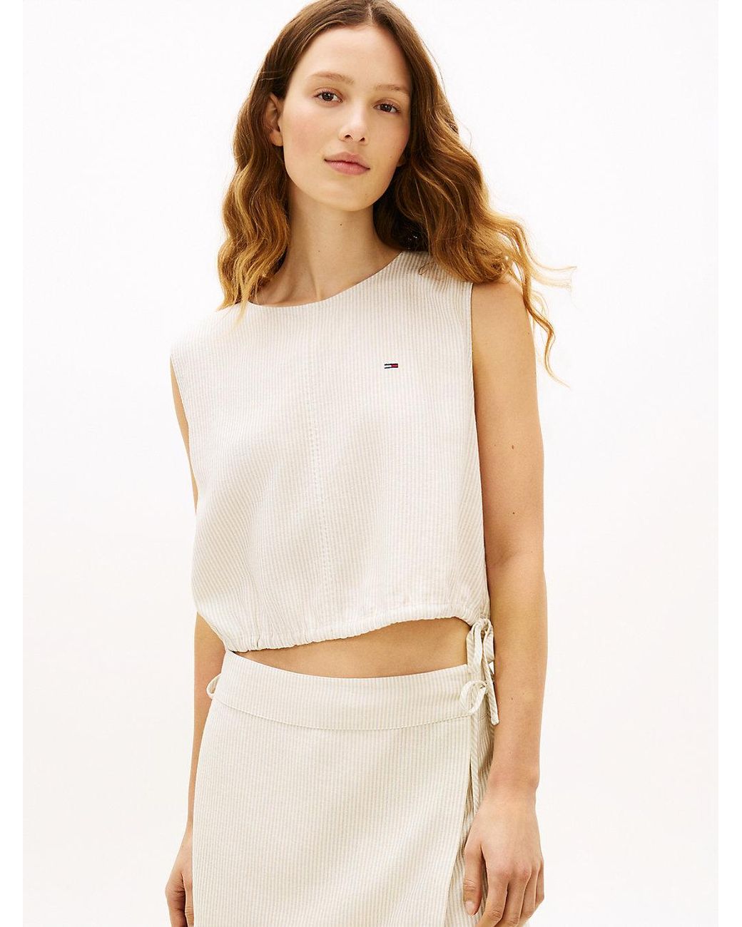 Tommy Hilfiger White Side Tie Linen Blend Sleeveless Blouse