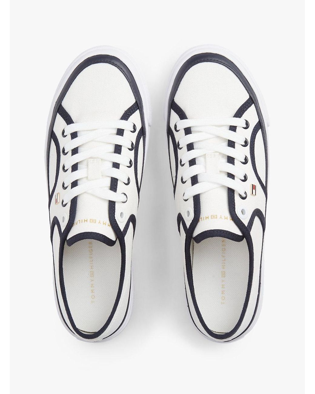 Tommy Hilfiger White Contrast Piping Canvas Platform Trainers