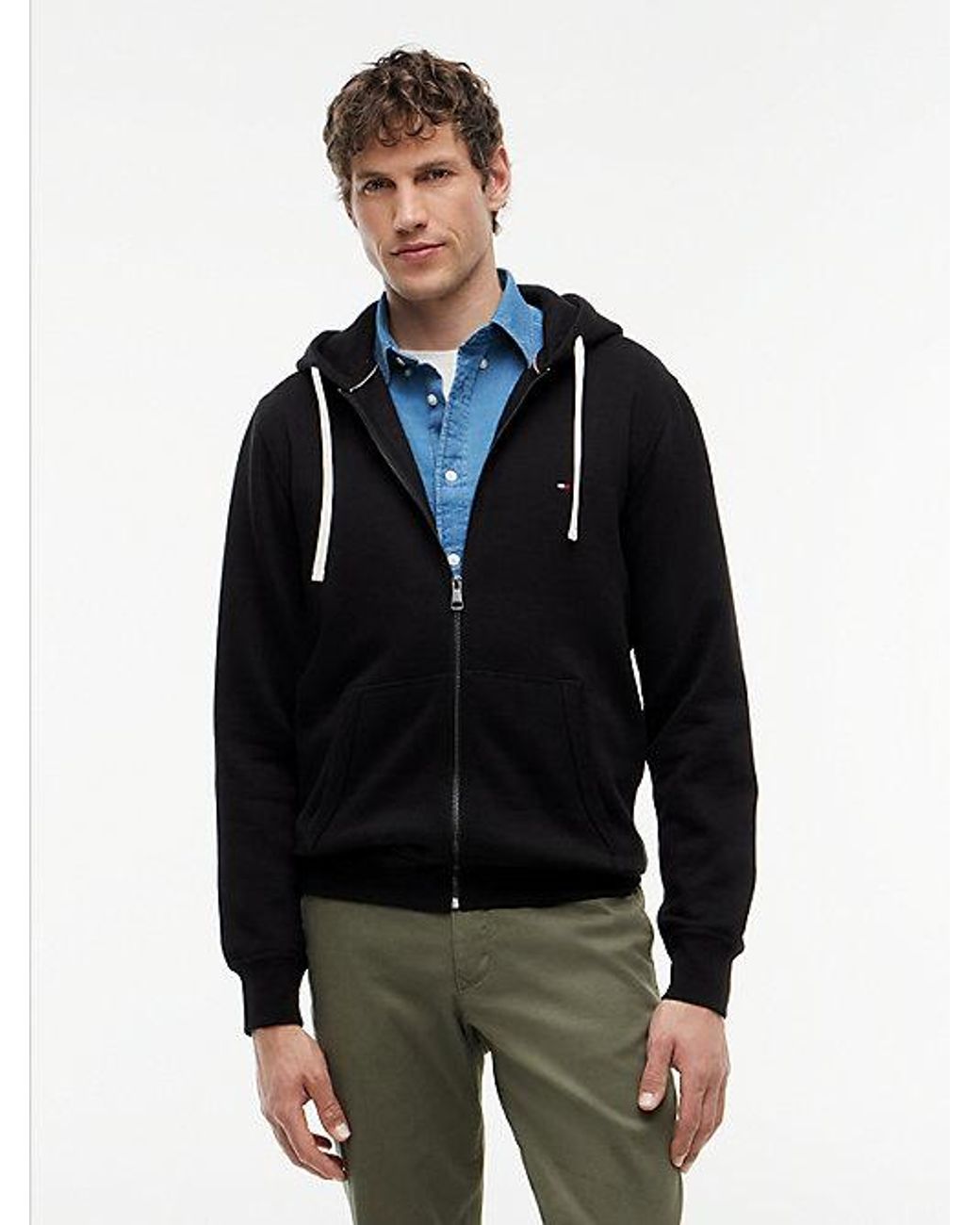 Tommy Hilfiger Blue Flag Embroidery Fleece Zip Thru Hoody for men
