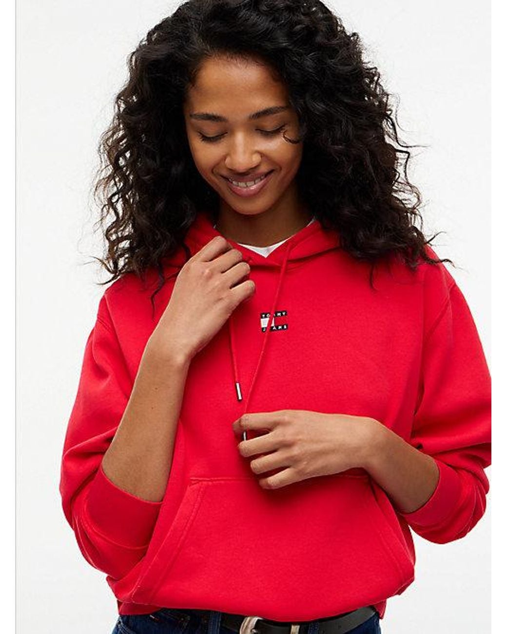 Tommy Hilfiger Red Tommy Jeans Tommy Badge Relaxed Drawstring Hoody