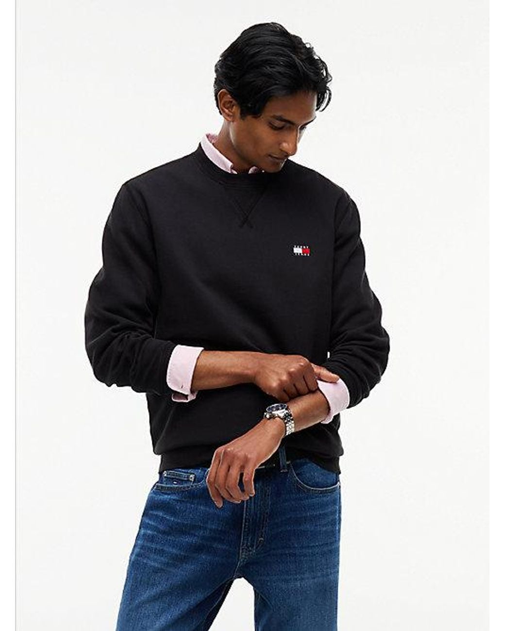 Tommy Hilfiger Blue Tommy Jeans Badge Fleece Crew Neck Sweatshirt for men