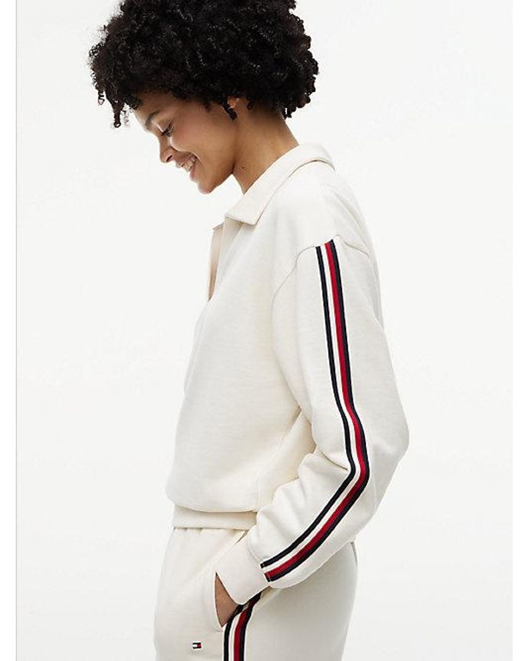 Tommy Hilfiger White Global Stripe Relaxed Lounge Rugby Jumper