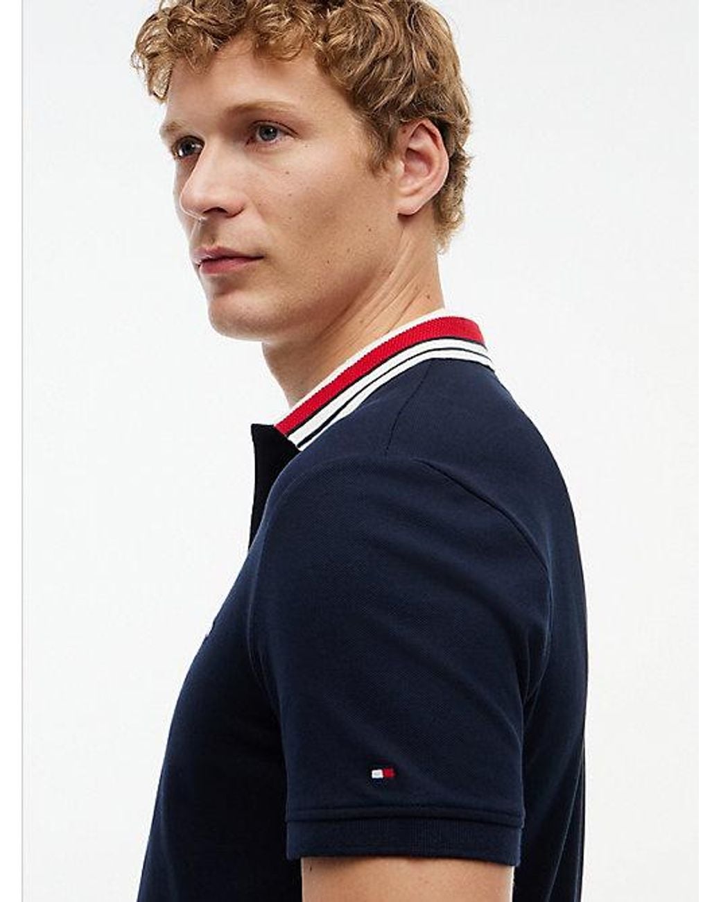 Tommy Hilfiger Blue Regular Fit Tipped Collar Polo Shirt for men
