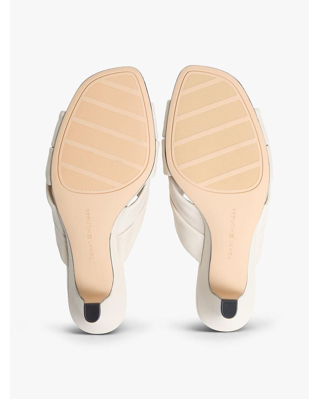 Tommy Hilfiger Natural Leather Crossover Strap Heeled Mules