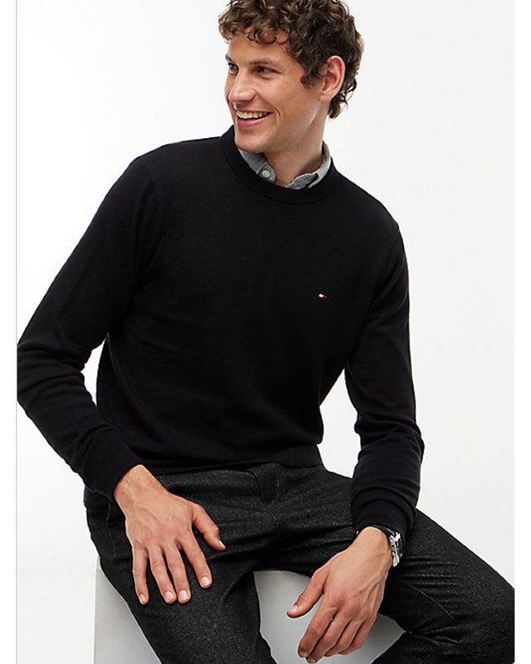 Tommy Hilfiger Blue Crew Neck Jumper With Cashmere for men