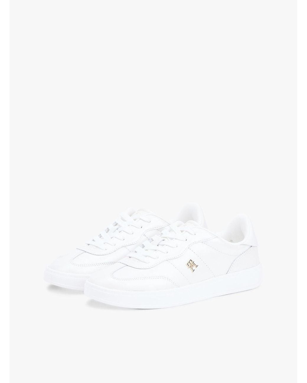 Tommy Hilfiger White Th Monogram Metallic Trainers With Leather