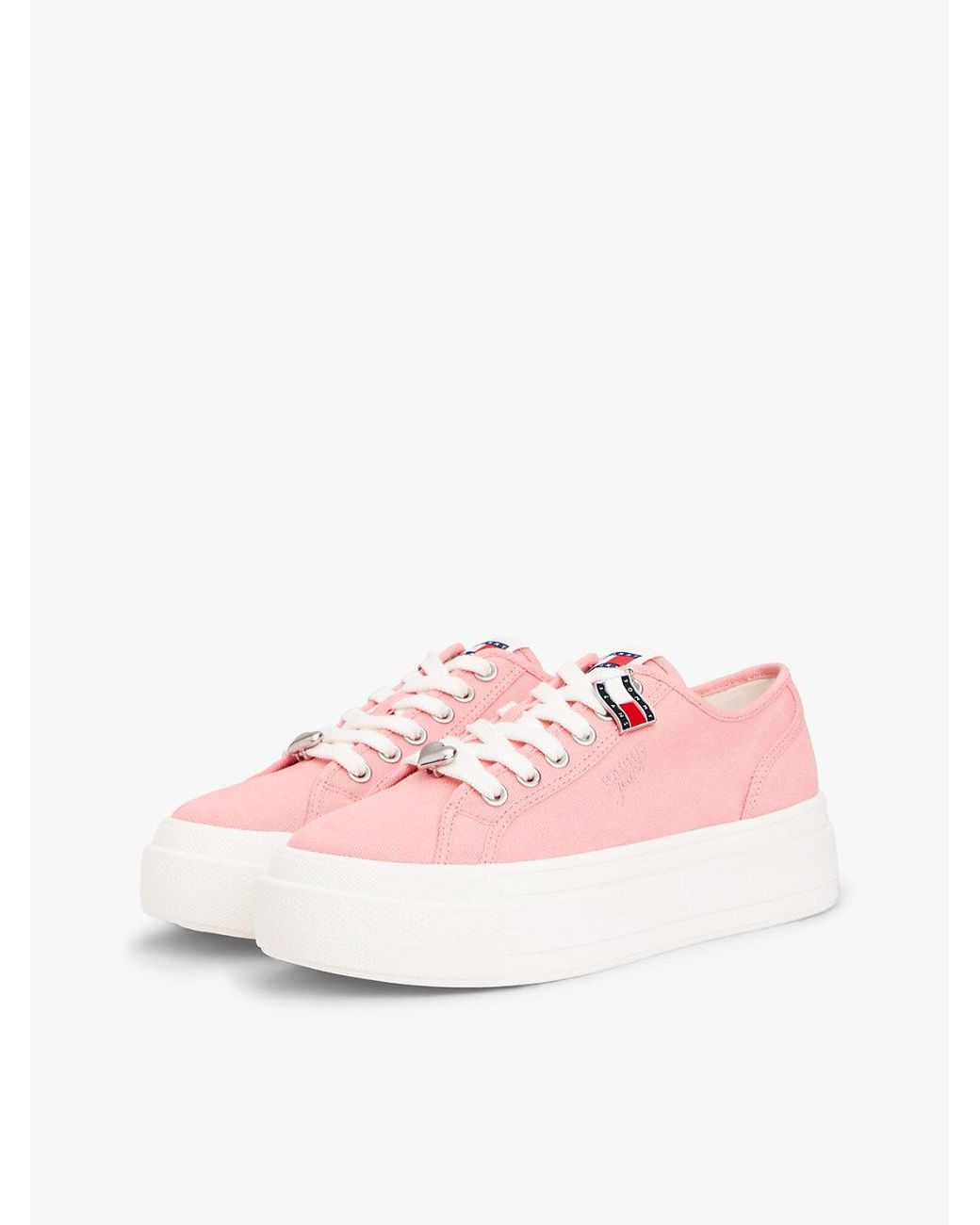Tommy Hilfiger Pink Canvas Platform Trainers With Charms