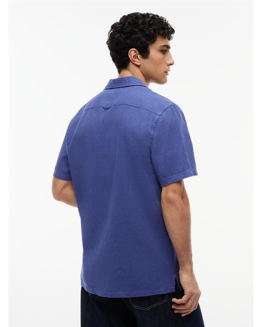 Tommy Hilfiger Blue Regular Fit Linen Blend Short Sleeve Shirt for men