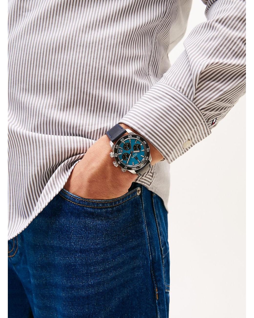 Tommy Hilfiger Blue Leather Strap Chronograph Watch for men