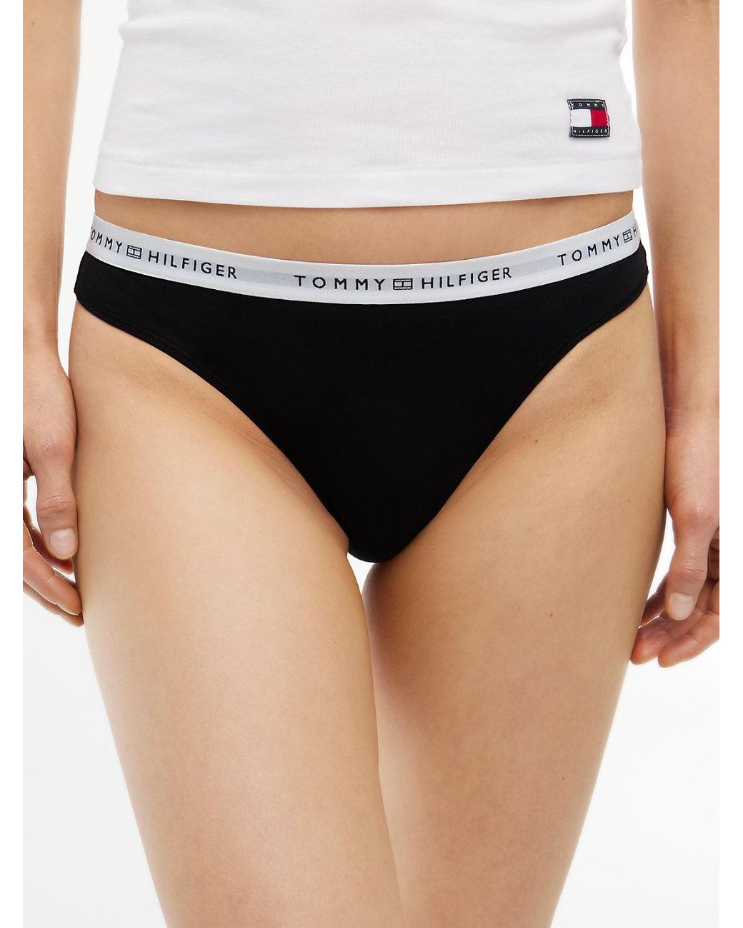 Tommy Hilfiger White Repeat Logo Waistband Thong