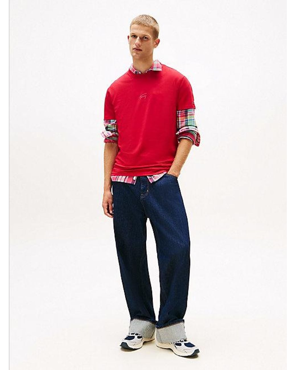 Tommy Hilfiger Red Tonal Logo Knit T-shirt for men