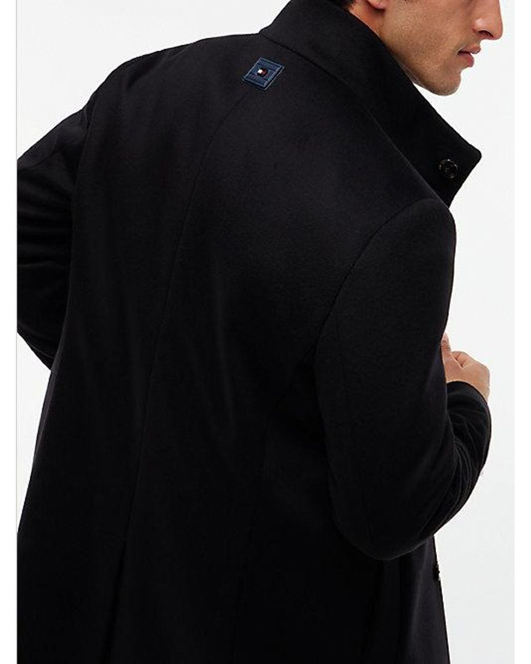 Tommy Hilfiger Black New York Label Wool Blend Coat for men