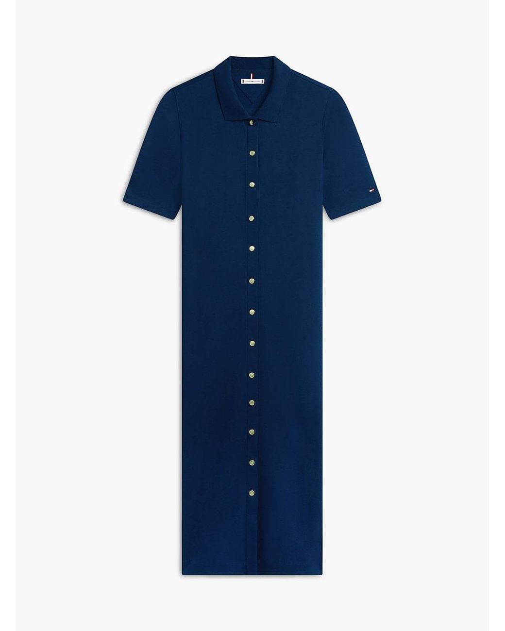 Tommy Hilfiger Blue Tone Button Midi Polo Dress
