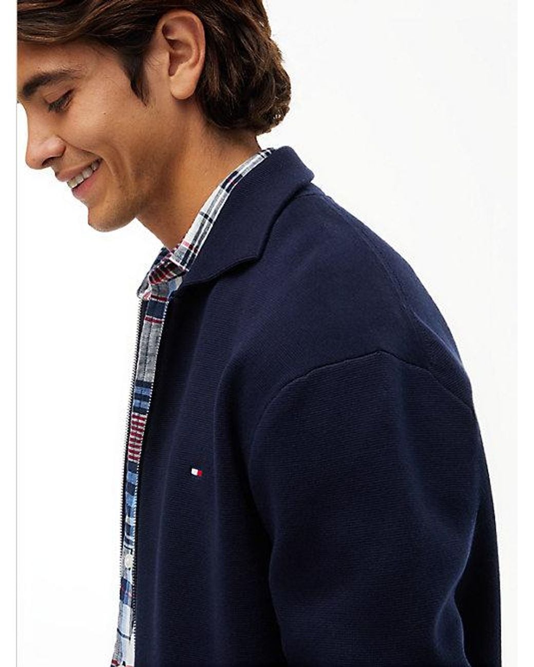 Tommy Hilfiger Blue Relaxed Milano Zip Thru Collared Jumper for men