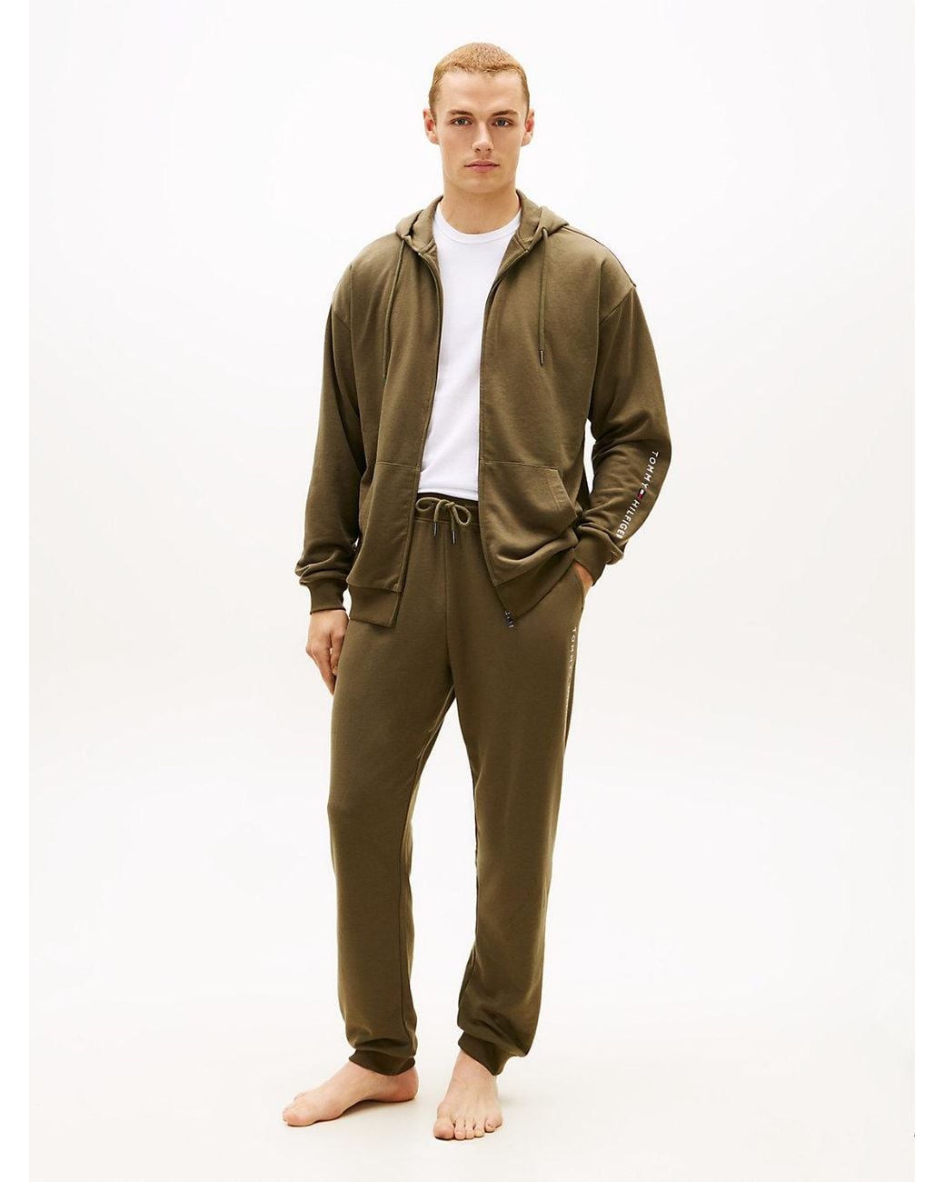 Tommy Hilfiger Green Th Original Terry Zip-Thru Lounge Hoody for men
