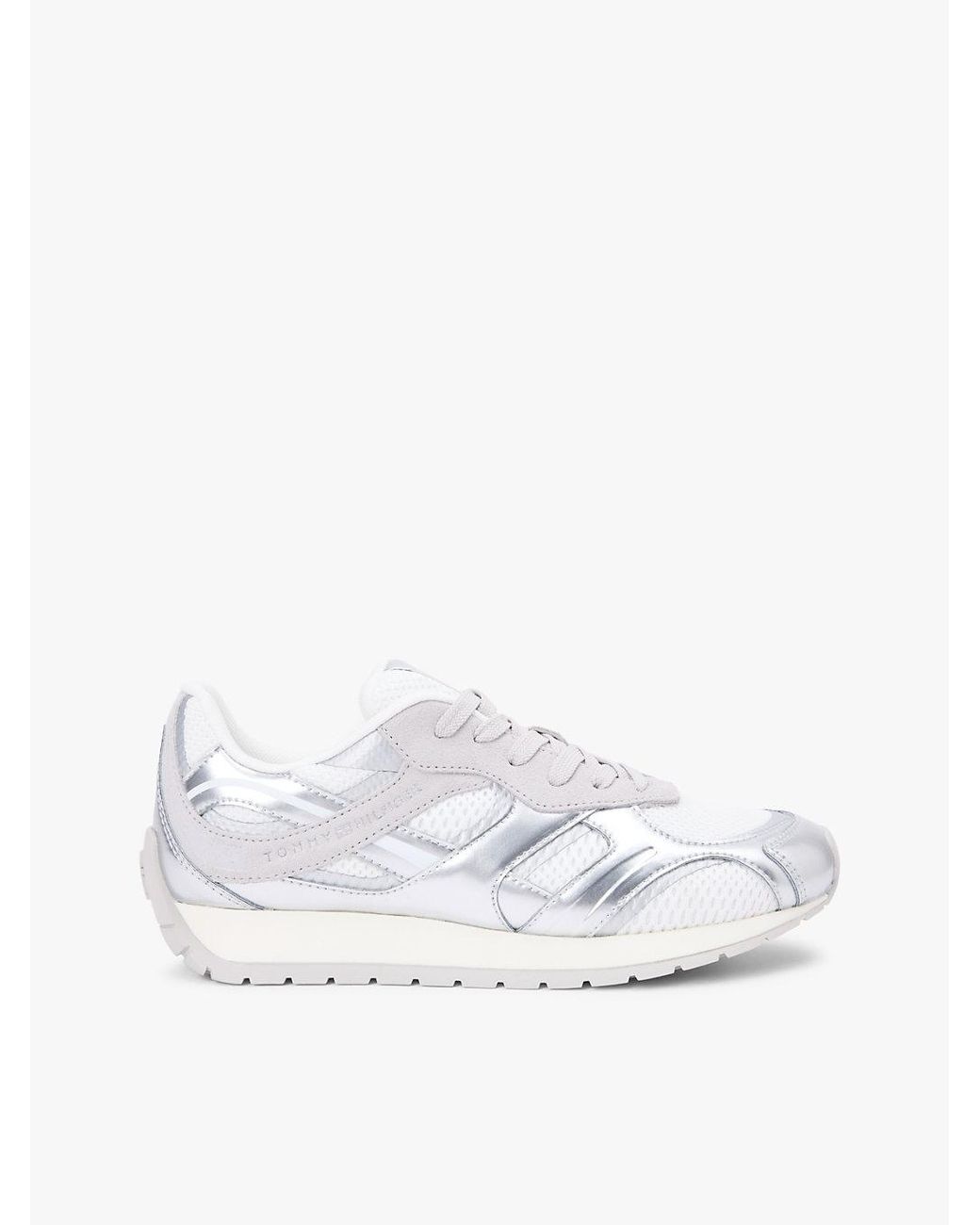 Tommy Hilfiger White Mixed Texture Metallic Trainers With Leather