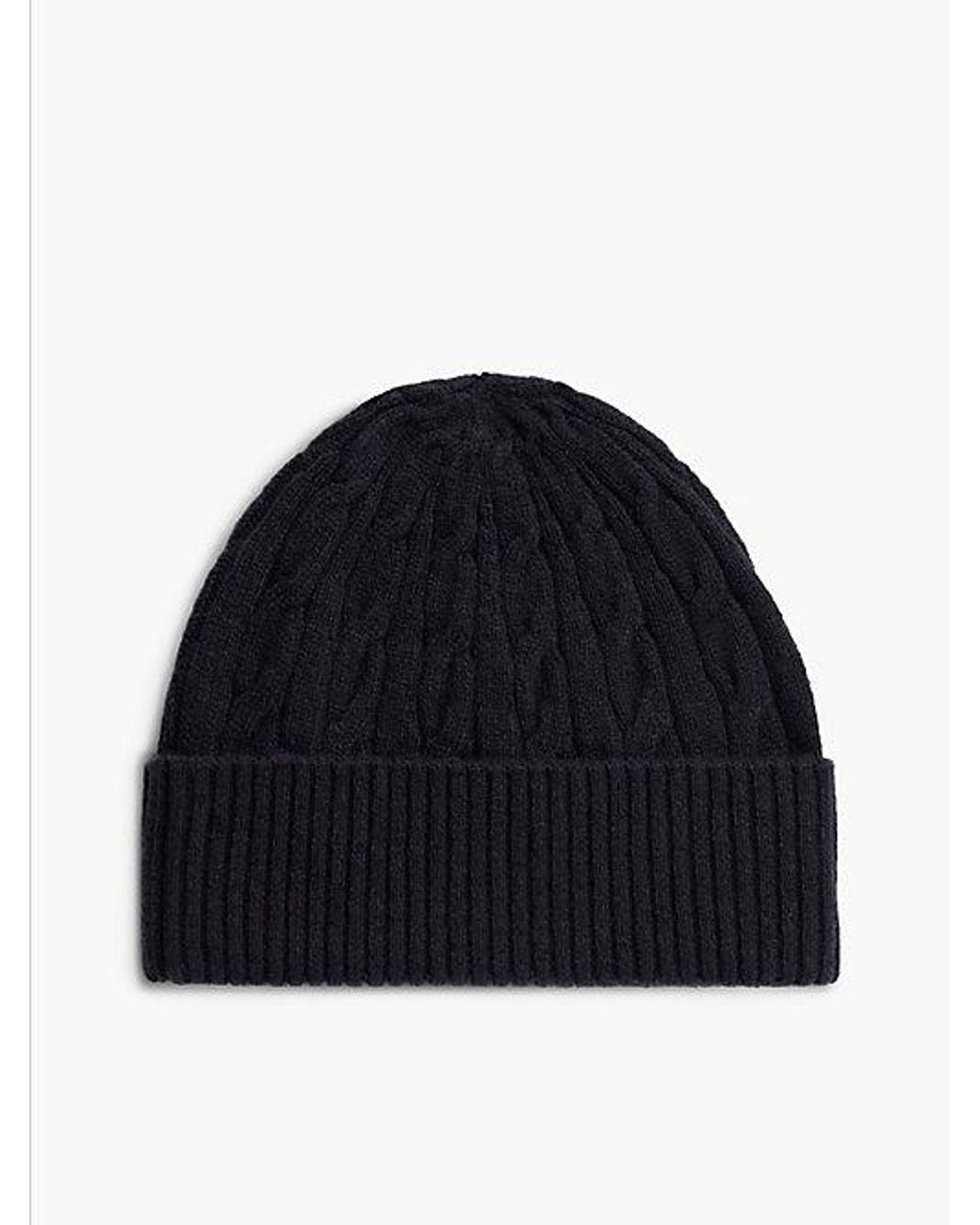 Tommy Hilfiger Blue Lambswool Blend Cable Knit Flag Beanie for men