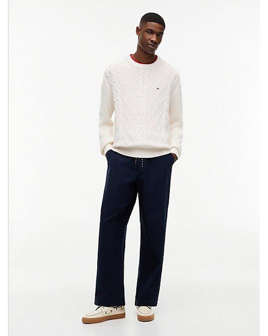 Tommy Hilfiger White Tommy Jeans Tommy Flag Cable Knit Jumper for men