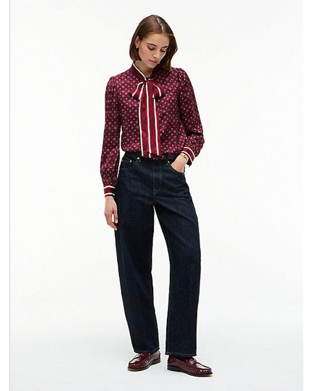 Tommy Hilfiger Red Regular Fit Tie Neck Jacquard Shirt