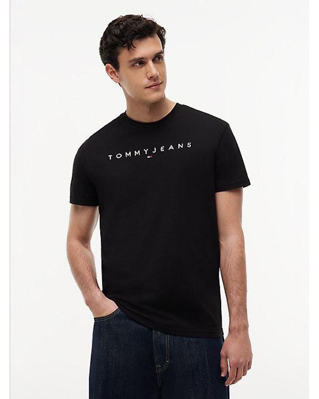 Tommy Hilfiger Black Linear Logo Jersey T-shirt for men
